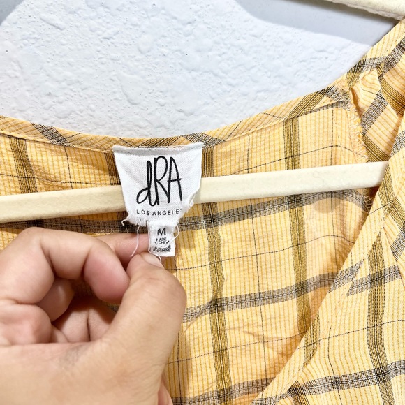 DRA Los Angeles Windowpane Babydoll Dress Yellow Medium M - Picture 5 of 6